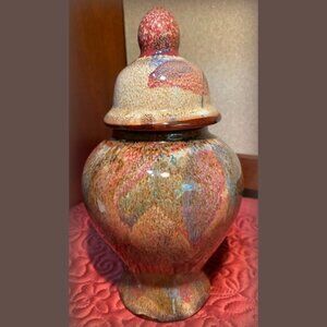 Flambé Glaze Jar Signed by Artist